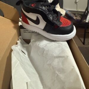Jordan 1 low alt Kids Sneakers in Black, Red, and White